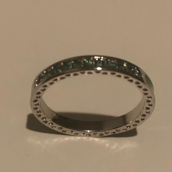 925 Silver Green Sapphire Ring Size 9 - Picture 5 of 8